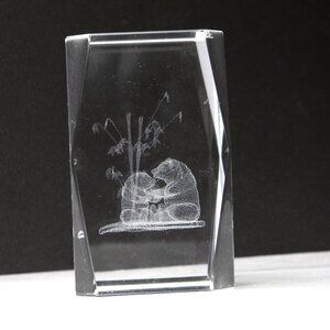 Laser Etched Glass Art Paperweight Bear 3D Forrest Cub Crystal Clear Collectable